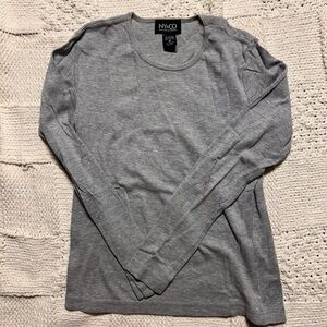 NY & Co Round Neck Cotton Grey Long Sleeve T-Shirt
